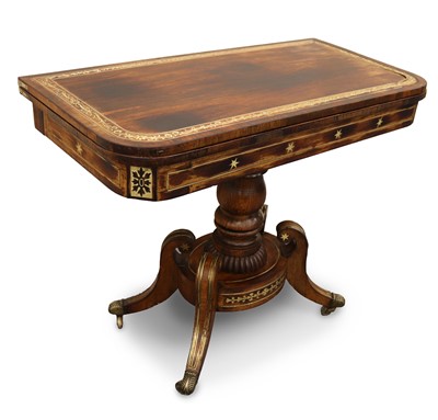 Lot 248 - A Regency rosewood and brass inlaid D-shaped...