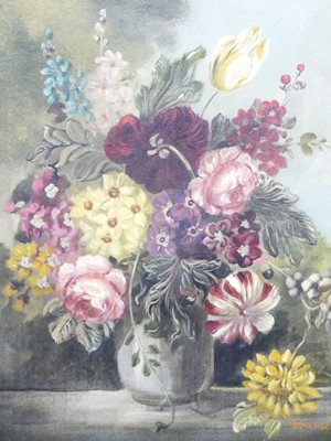 Lot 502 - E. Kruse - Still life with flowers in a vase,...