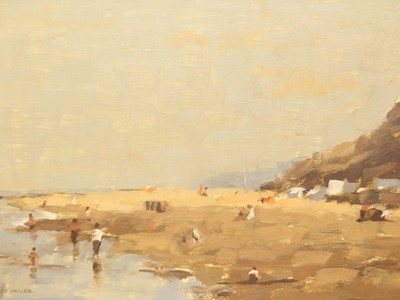 Lot 535 - Stanley Miller - Bathers on the Beach, oil on...