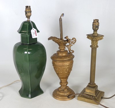 Lot 62 - A brass corinthian column table lamp, h.42cm,...