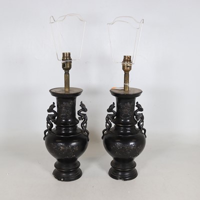 Lot 64 - A pair of reproduction Chinese bronzed metal...