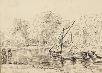 Lot 551 - F. Nelthorpe - Boating scene, pen and ink,...