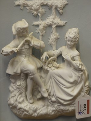 Lot 553 - A pair of reproduction parian porcelain relief...