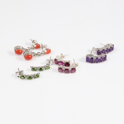 Lot 302 - Four pairs of white metal semi-precious set...