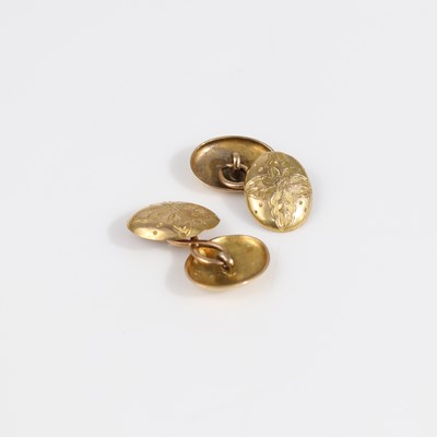 Lot 305 - A pair of yellow metal and engraved gents'...