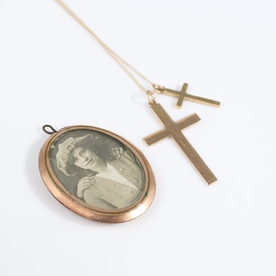 Lot 308 - A 9ct gold cross pendant, together with one...