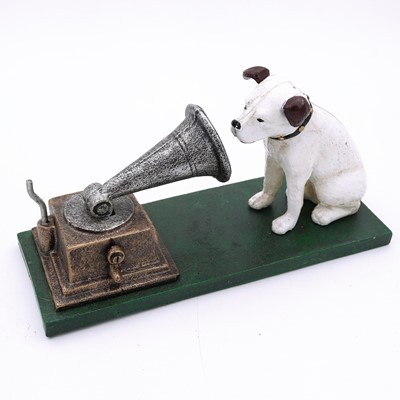 Lot 107 - A reproduction painted cast metal HMV...