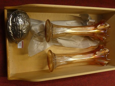 Lot 162 - A near pair of orange iridescent carnival...
