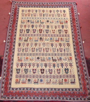 Lot 747 - A Persian woollen Afshar pictorial tribal rug,...