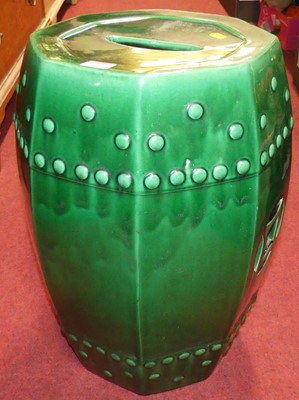 Lot 616 - A Chinese green-glazed octagonal barrel garden...
