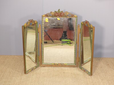 Lot 619 - A floral encrusted triptych dressing mirror
