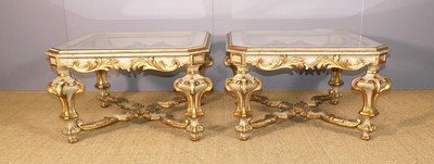 Lot 651 - A pair of painted and gilded square low...