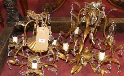 Lot 660 - Four various painted gilt metal hanging...