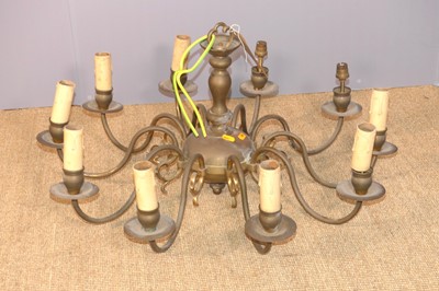 Lot 736 - A Dutch brass 10 branch hanging chandelier