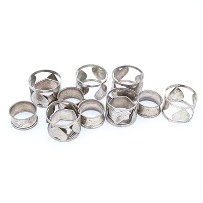 Lot 265 - A collection of Egyptian silver napkin rings,...