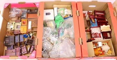 Lot 702 - Three trays containing Dolls House furniture...