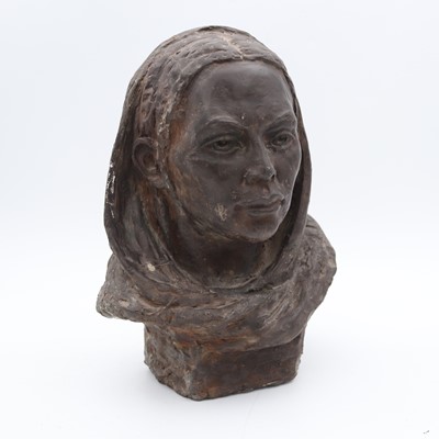Lot 12 - Sheila Connelly - Stoneware bust of a woman,...