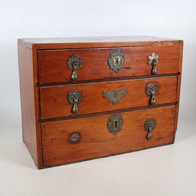 Lot 28 - A satin birch tabletop three-drawer chest, w.43cm