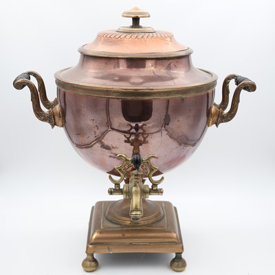 Lot 33 - An early 19th century copper pedestal samovar,...