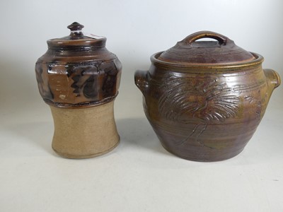 Lot 55 - A Korean stoneware jar and cover, of waisted...