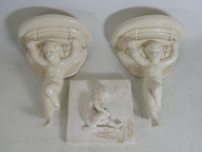 Lot 66 - A pair of 20th century creamware wall brackets,...