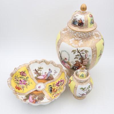 Lot 121 - A 20th century Dresden porcelain vase and...