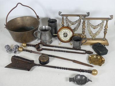 Lot 91 - A set of three iron fire tools, with brass...