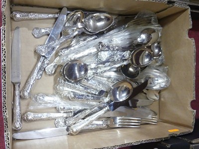 Lot 222 - A part-suite of silver plated Queens pattern...