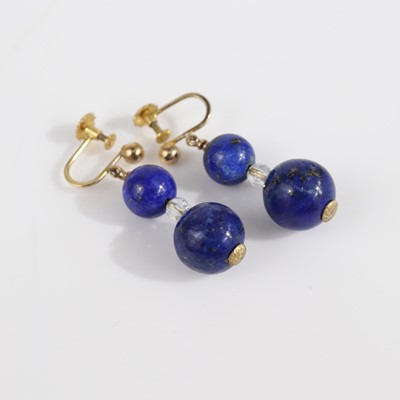 Lot 347 - A pair of 9ct gold, lapis lazuli and crystal...