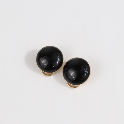 Lot 350 - A pair of 9ct gold-backed and cabochon onyx...