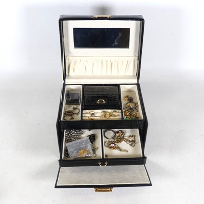 Lot 287 - A black simulated leather jewellery box,...
