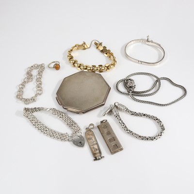 Lot 387 - Assorted silver and white metal necklaces,...